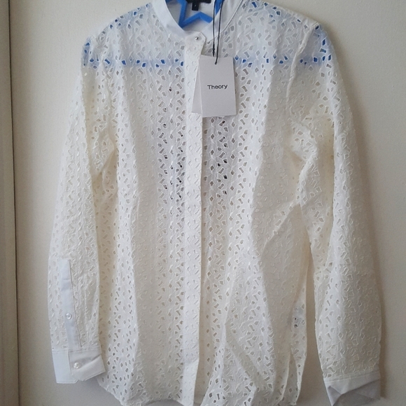 🌙HP💫NWT Theory Daisy Eyelet Cotton Silk Shirt - Picture 7 of 14